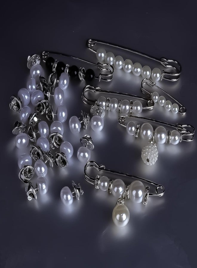 Horsdo 62pcs Silver Set Sock Charm Set, Safety Pin Brooch, Rhinestone, Pearl, Button Charms for Socks, Shoes, Clothing Accessories - Image 5